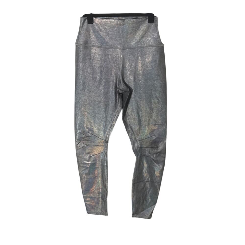 Alo Yoga Silver‎ Metallic Holographic Leggings Athleisure Shimmer Size M